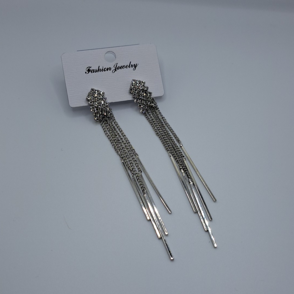 Silver Tone Rhinstone Dangle Earrings